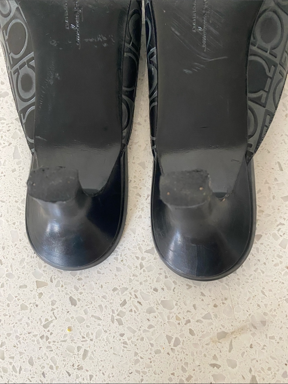 Salvatore Ferragamo Black Logo-Print Leather Mule Heels - Picture 6 of 8